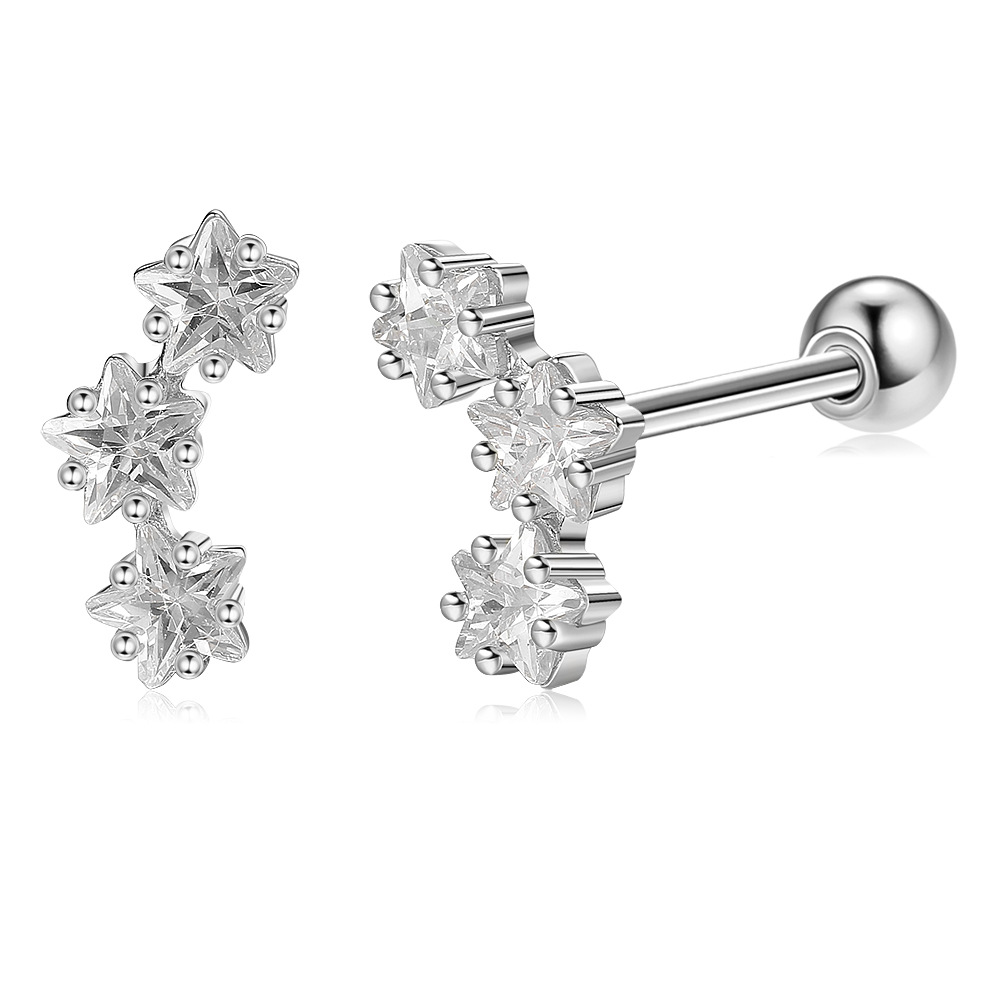 18K Gold Plated 925 Sterling Silver Star Cubic Zirconia Stud Earrings for Women Accessories
