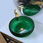Green Glass Vessel Basins Vanity Diamond Mordern Round Bathroom