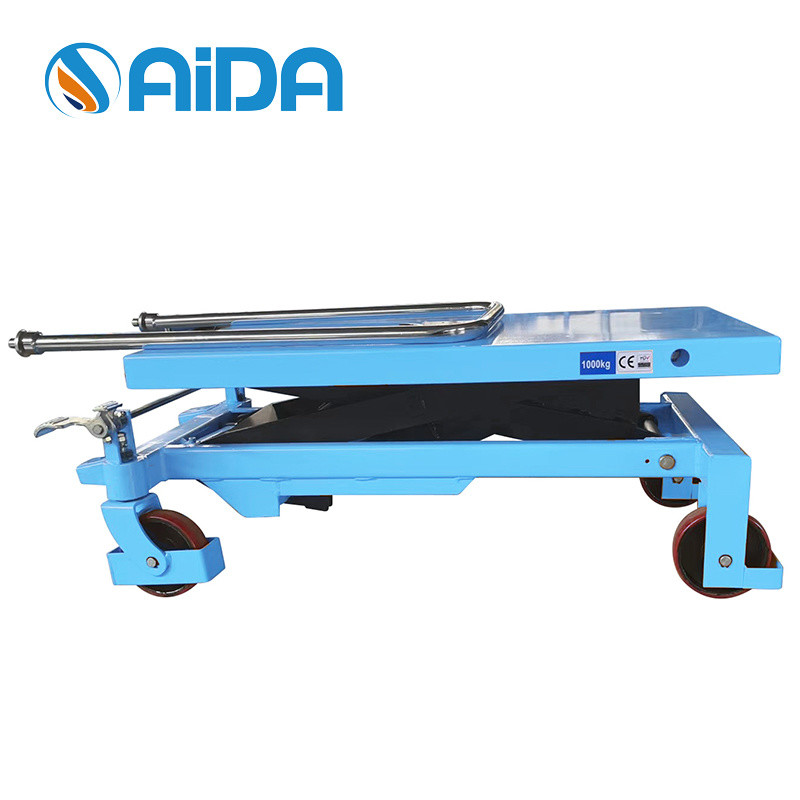 Durable 800kg Hand Lifter Mobile Tablet Double Scissor Service Weight Lifting platform trolley