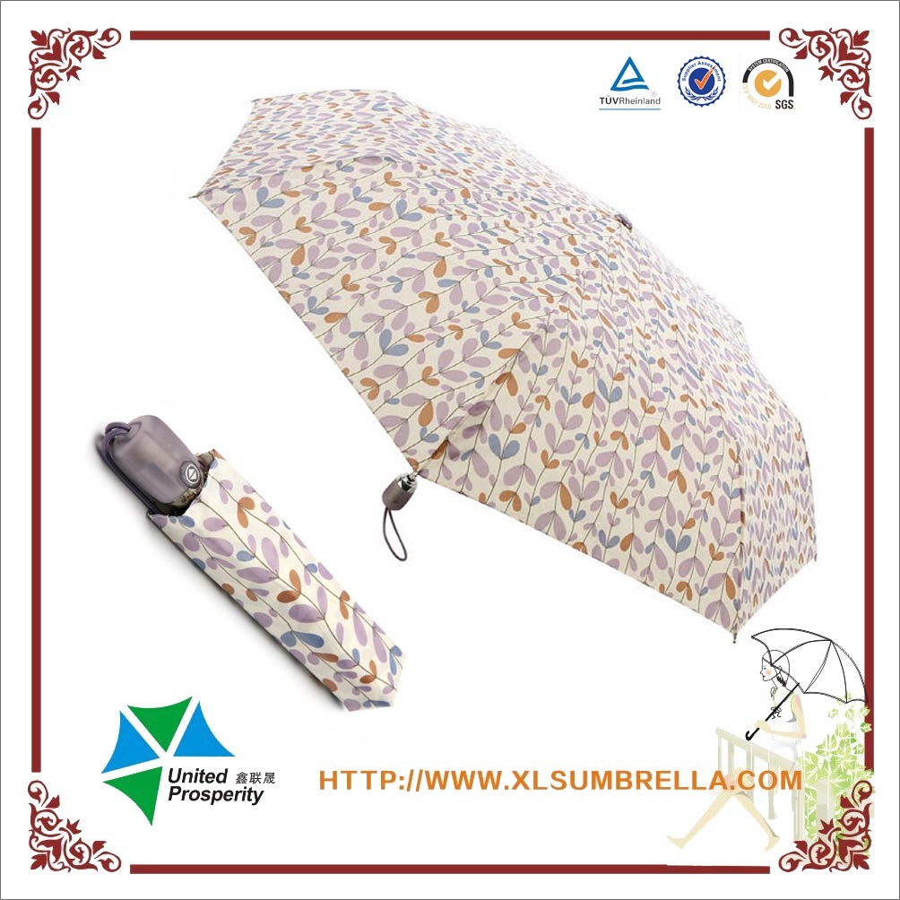 Colorful Leaf Pattern 8mm Metal Shaft Foldable Umbrella For Women