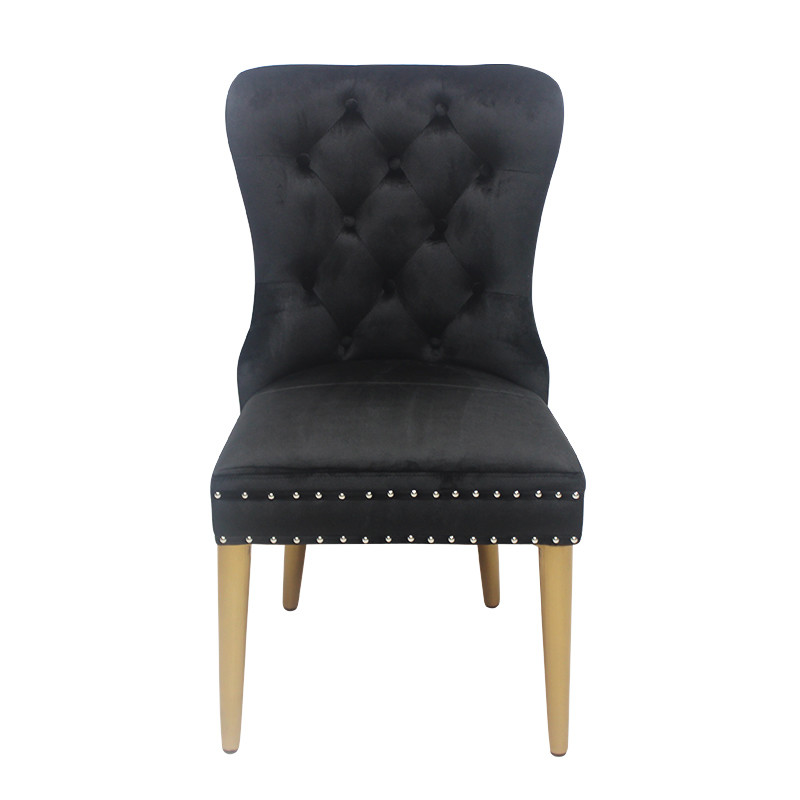Black button buckle velvet chair dining chair elegant model