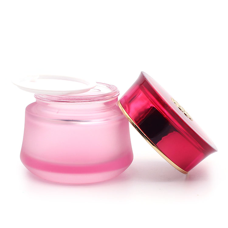 Luxury Pink 50ml Cream Glass Jars Round Frost With Plastic Cap