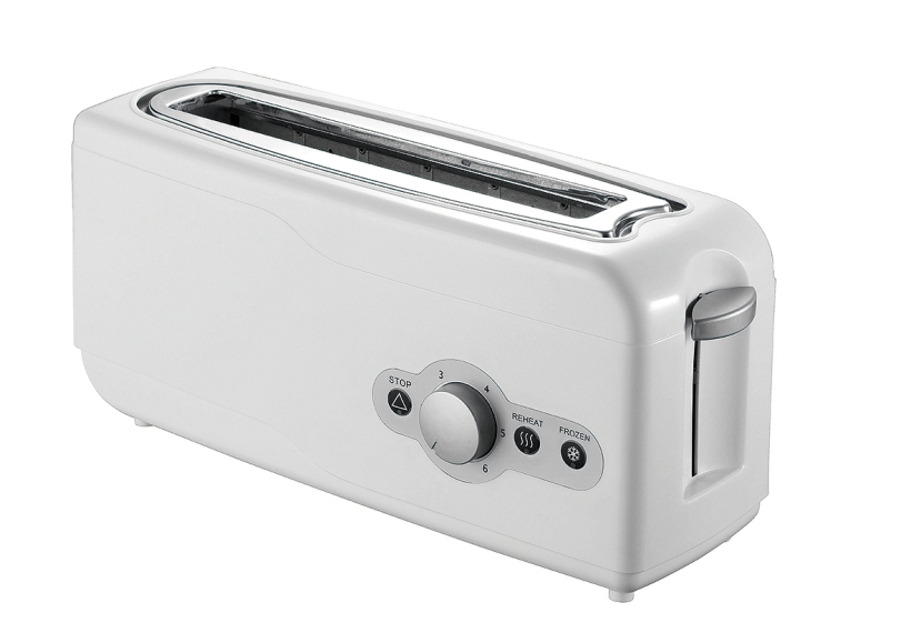 Timing Control Reheat Defrost Automatic Pop Up Plastic Toaster 750W Long Slot 2 Slice