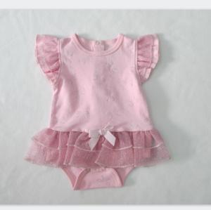 Quality Cotton 180gsm Knitted Baby Romper Short Sleeve Body Foil Print Mesh Skirt wholesale