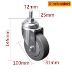 Medium Duty Zinc Coating Industrial Caster Wheels 4 Inch 110kg Threaded TPE