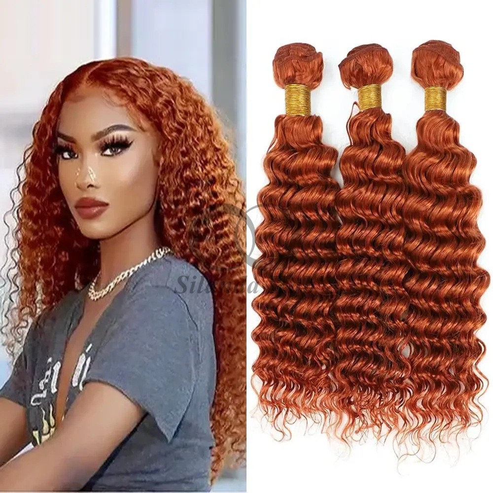 Ginger Orange Deep Wave Remy Human Hair Bundles Sew In Weave Bundles Brazilian Bundle Deals