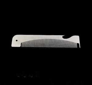 Quality Custom cool innovative men gift, engrave logo stainless steel unique design long barber beard comb bottle opener wholesale