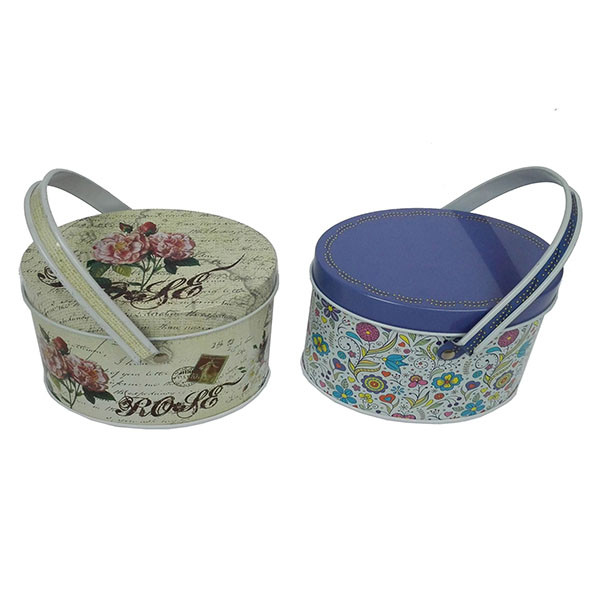 Flower Print Small Tin Containers For Candy Packaging / Tinplate Handle Tin Boxes