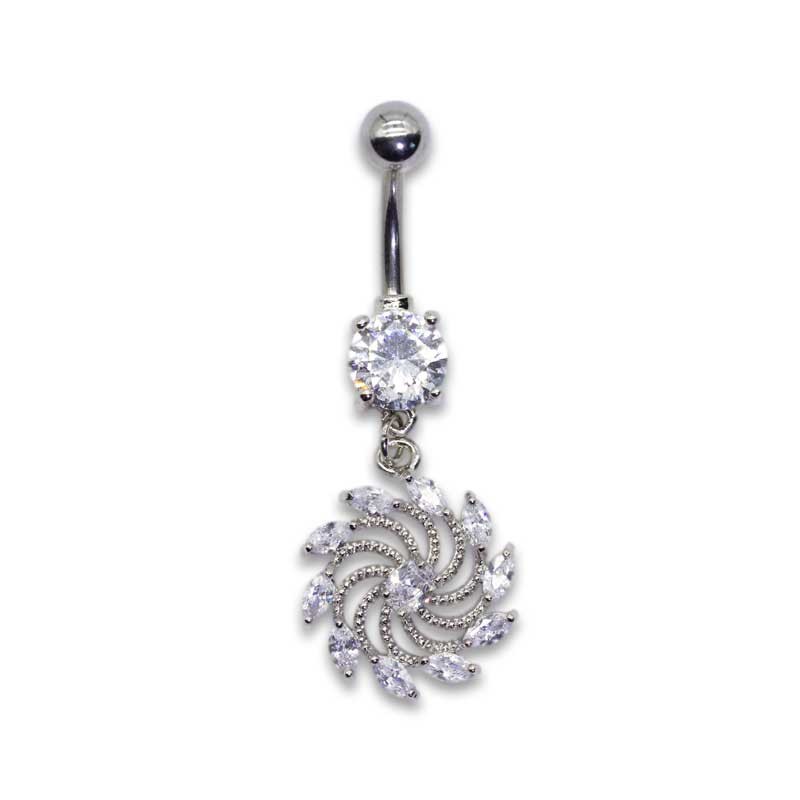 Spiral Flower Belly Button Dangle Piercing 316 Stainless Steel 7mm Crystal