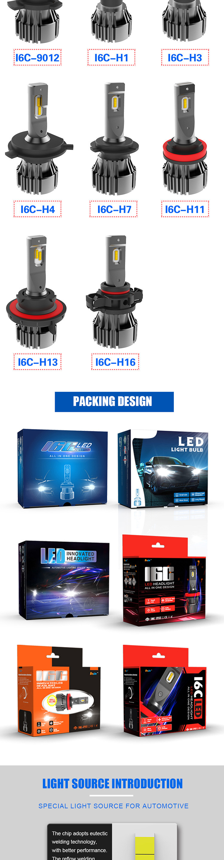 I6C H7 12v 55w Led Headlight Bulb With 12000RPM Turbo Cool Fan
