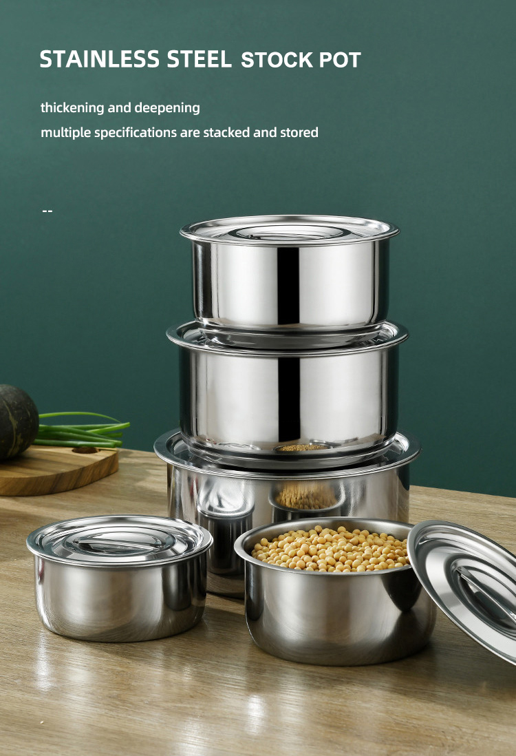 Hot Selling Kitchen 5 Pcs Cooking Pot 410 Stainless Steel Cookware Set Kitchen Soup Stock Pot Set
