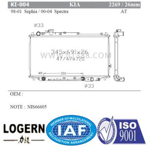 Quality Sephia 98-01 / Spectra 00-04 KIA Radiator Direct Flow 345*691*26mm Core Size wholesale