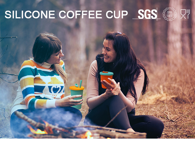 Travel Camp Collapsible Silicone Coffee Cup 350ml With Straw Lid