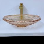 Round Wash Basin Bowl Crystal Glass Amber Color Bathroom L450 * W450 * H120mm
