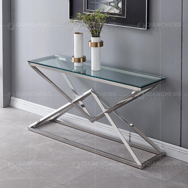 Clear Glass 151x40x75.5cm Stainless Steel Console Table French Style Console