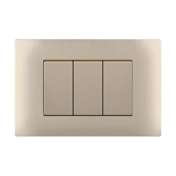 Golden 3 Gang 2 Way Light Switch , Household Three Gang Light Switch Elegant
