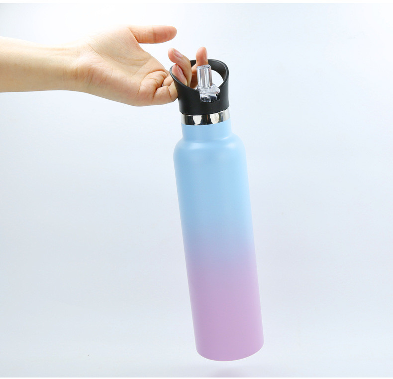 Portable Sports Water Bottle 600ml Double Layer Insulated Stainless Steel Cup Black For Fitness Outdoor Activities