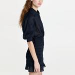 Ladies Casual Dress Collared Neck Elbow Length Puff Sleeve Ruffle Hem Polyester