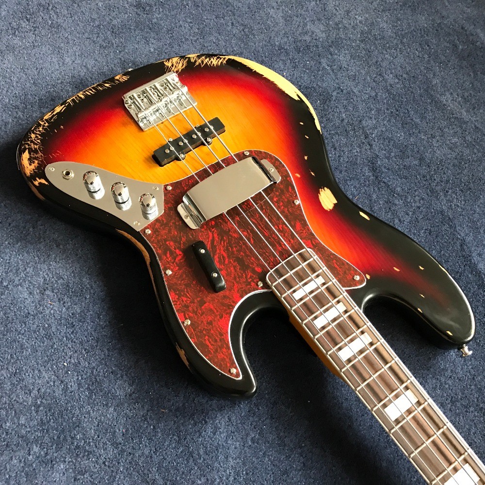 Hot sell 1959 relic Jazz bass basswood body with 4 strings electric bass in sunburst color