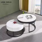 Vintage White Luxury Marble Top Coffee Table With Drawer Storage Black Steel