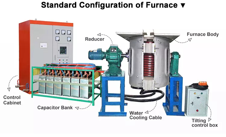200kg 300kg 500kg Small Copper Melting Induction Furnace Aluminum Shell Induction Furnace