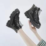 Stacked Rubber Soles Ladies Flat Boots Brushed Leather Motorcycle Boots