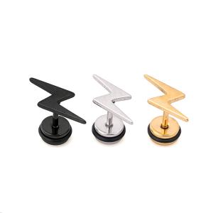 Quality High Quality Vintage Punk Black Titanium Steel Earrings Cool Lightning Small Stud Earrings for Men and Women wholesale