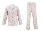 100% Cotton Flannel Womens Button Up Pajama Sets With Piping And Long Pants