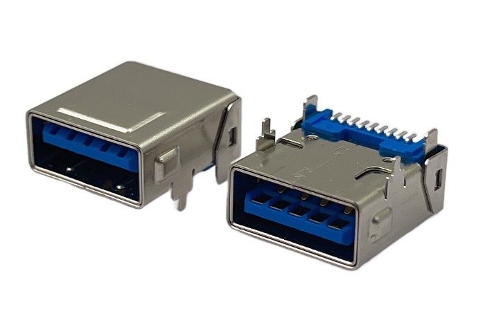 USB3.1 STD Socket Connector R/A T/H CH 4.10mm Double Shells RoHS Compliant and Hoalogen Free