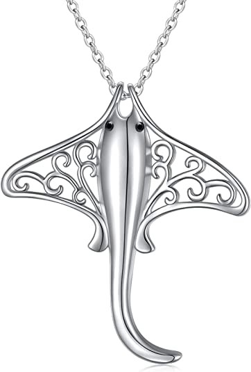 Lady tree 925 Sterling Silver Stingray Necklace Manta Ray Turtle Dolphin Charm Tortoise Necklace