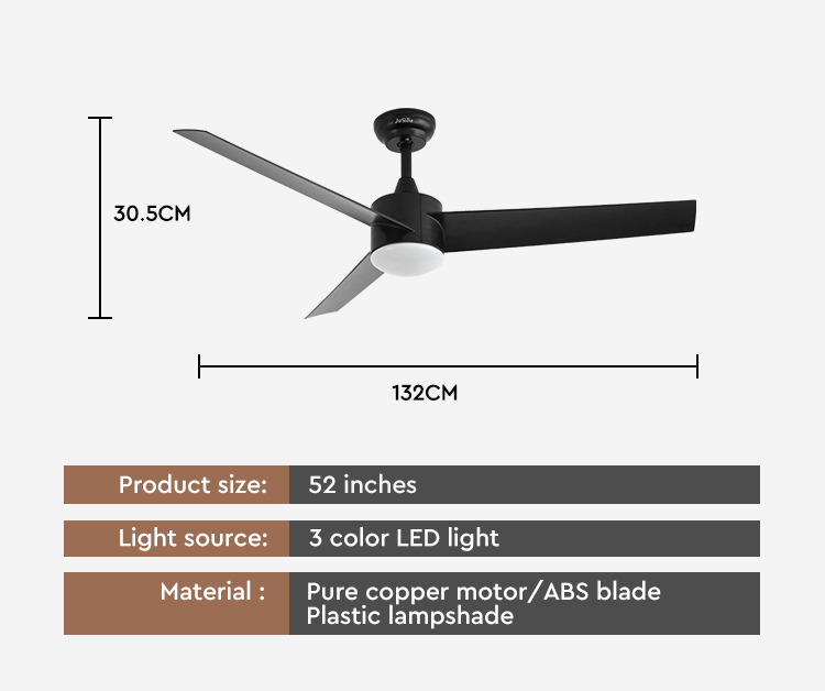 Energy Saving 1stshine LED Ceiling Fan with Remote and Light Black ABS Blades 6 Speeds