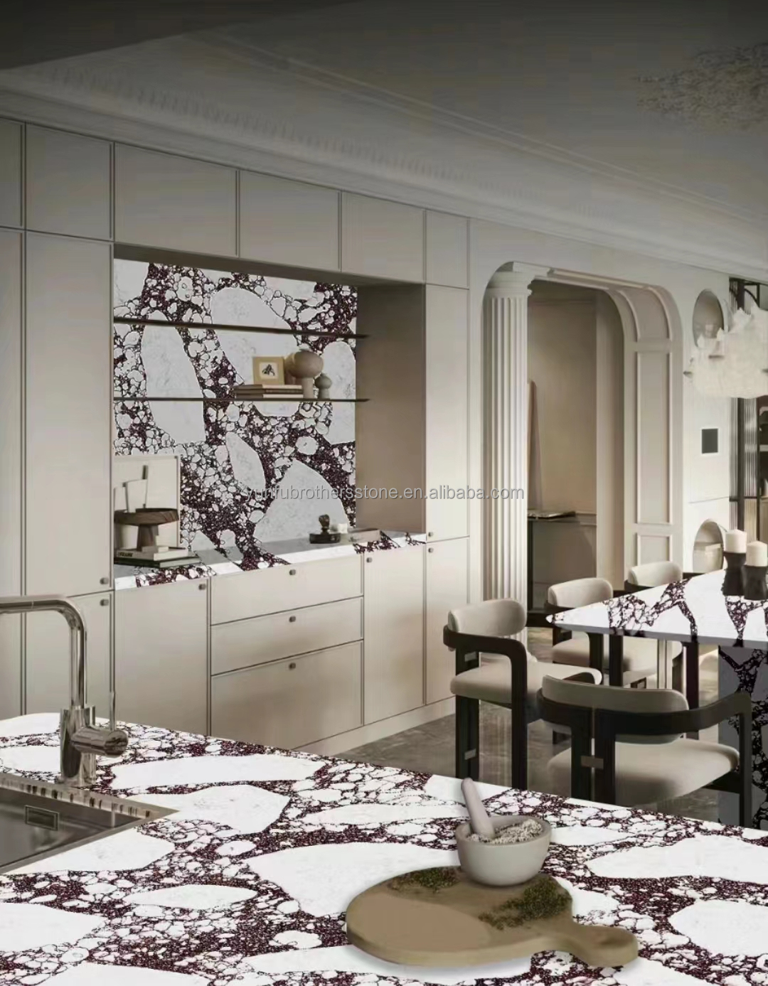 Modern Calacatta Viola White Marble with Purple Vein Slabs Elevate Your Dining Room Table Set Kitchen Countertop Bathroom Staircases