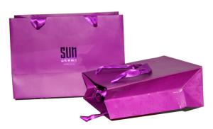 Quality 1c Printing Sun 210g Purple Art Paper Gift Bag, Ribbon Handle Shopping Bags wholesale