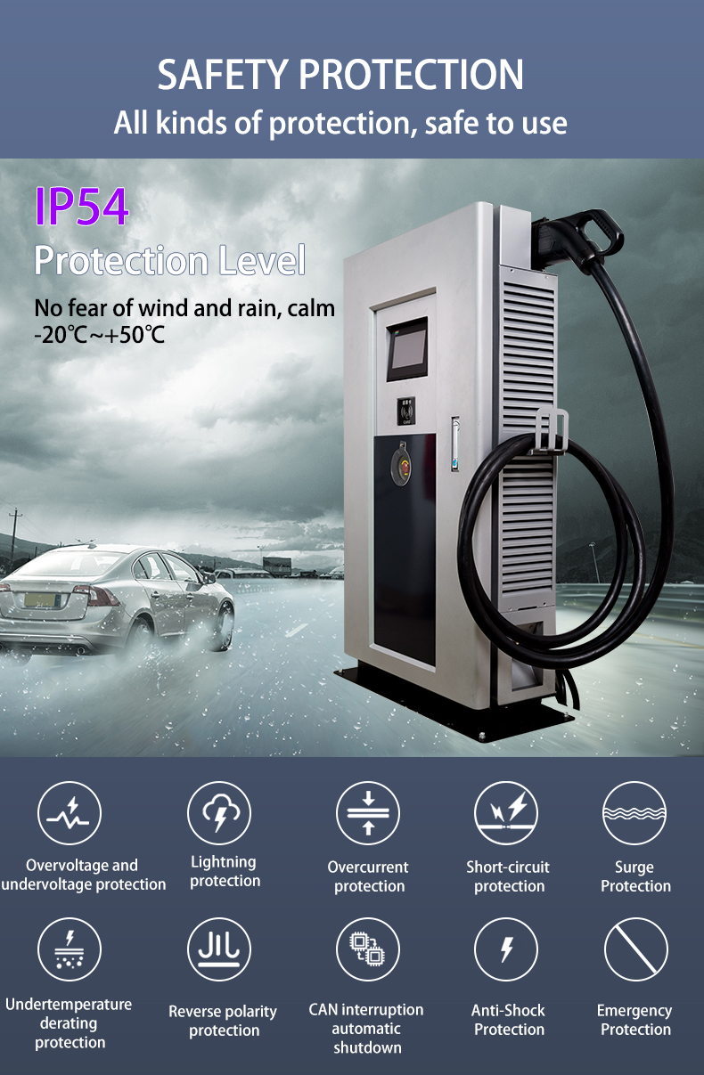 60KW DC EV Charger 2 Guns Electric Vehicle Bus Car EV Fast Charging Station with Nominal Input Voltage 380 VAC ± 15%