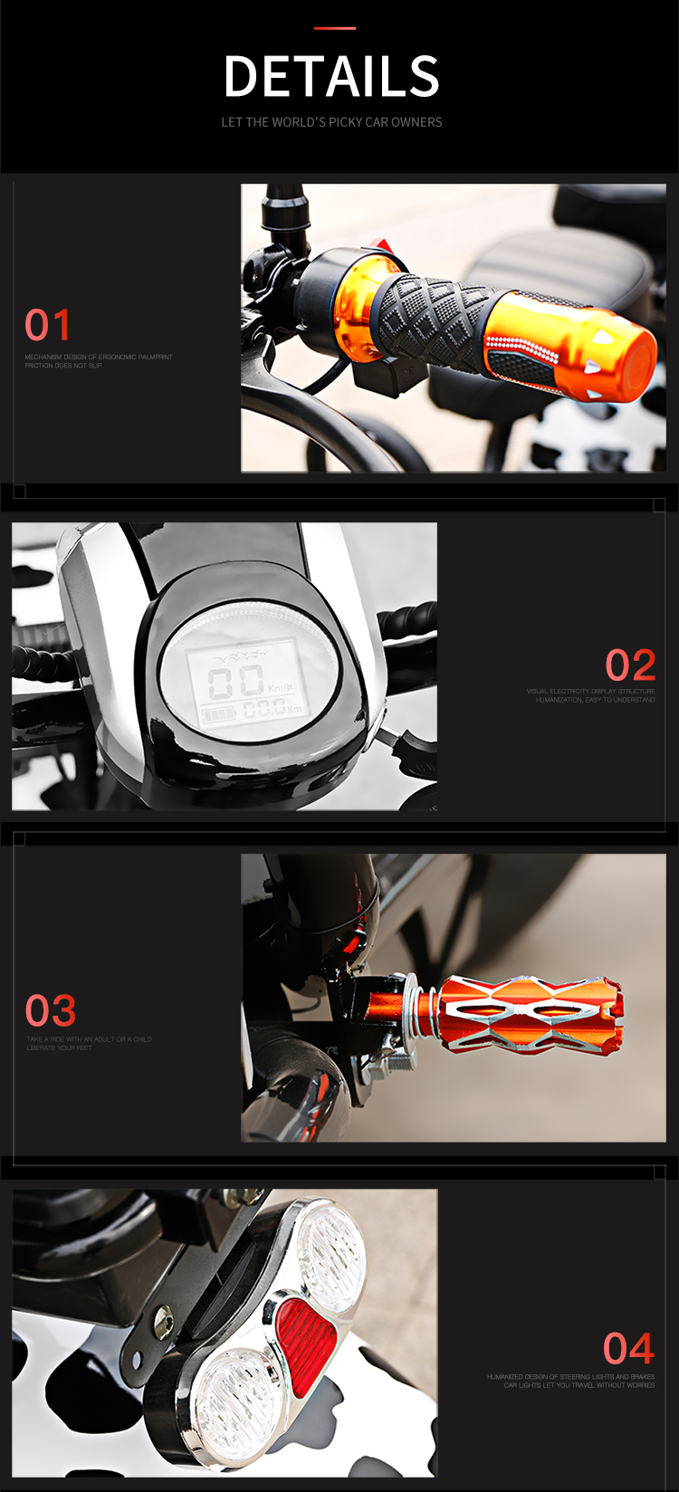 60v 20ah Lithium Battery 1000W Fat Tyre Citycoco Electric Motorcycle for Range 35-75km