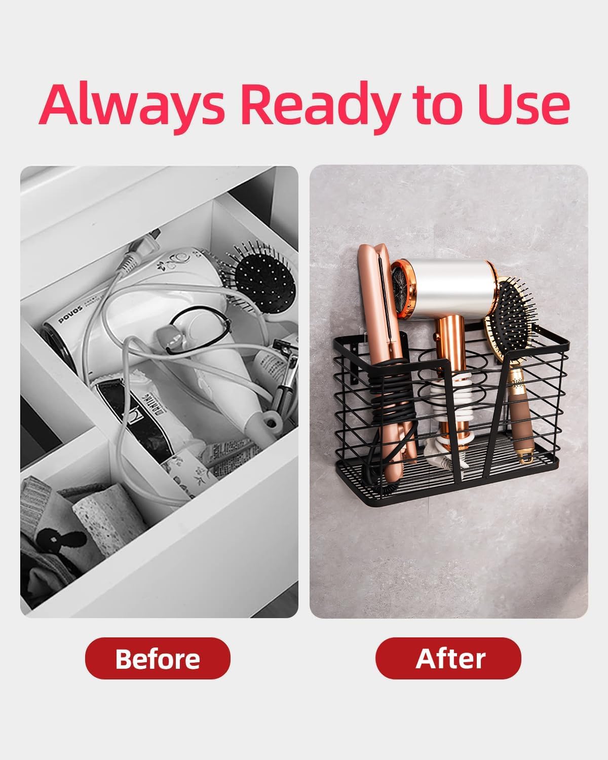 Maximize Space with this Wall Mounted Blow Dryer Organizer 6.89 x 4.92 x 10.94 inches