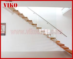 Quality Floating Staircase VK57C 304 stainless steel Tread American Oakstrip Stringer Beech StringerStainless Steel Powder wholesale