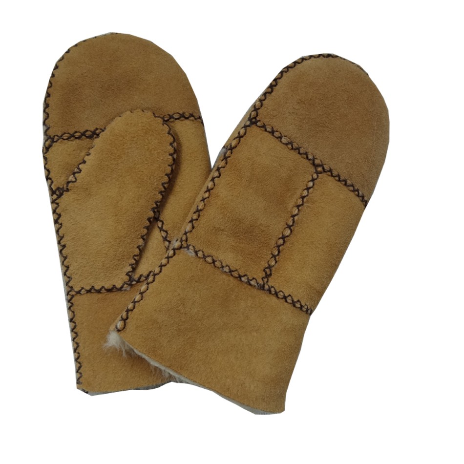 cheap patched sheepskin double face fur kids mitten