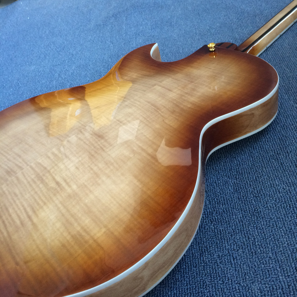 Hollow body L-5 jazz electric guitar,Full color strip edge,Burst color Quilte Maple top ,Quilte Maple top