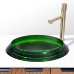 Semi - Embedded Oval Glazed Glass Vessel Basins Green Glass Bowl Sink