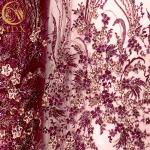 Purple 3D Embroidery Lace Fabric 0.9144 Meter For Nigerian Wedding Dress