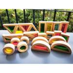 Kids Montessori Wooden Toy Sensory Rainbow Mirror Blocks Solid Rubber Wood