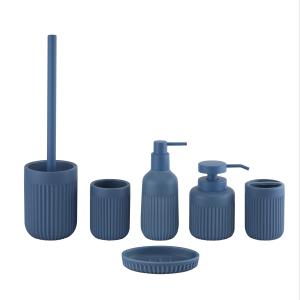 Quality Blue Ceramic Bathroom accessories set round shape vertical stripe bathroom countertop accessories wholesale