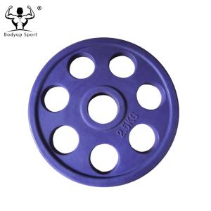 Quality Low Bounce 1.25-25kg Rubber Weight Plates With 7 Grip Holes Large Safety Factor wholesale