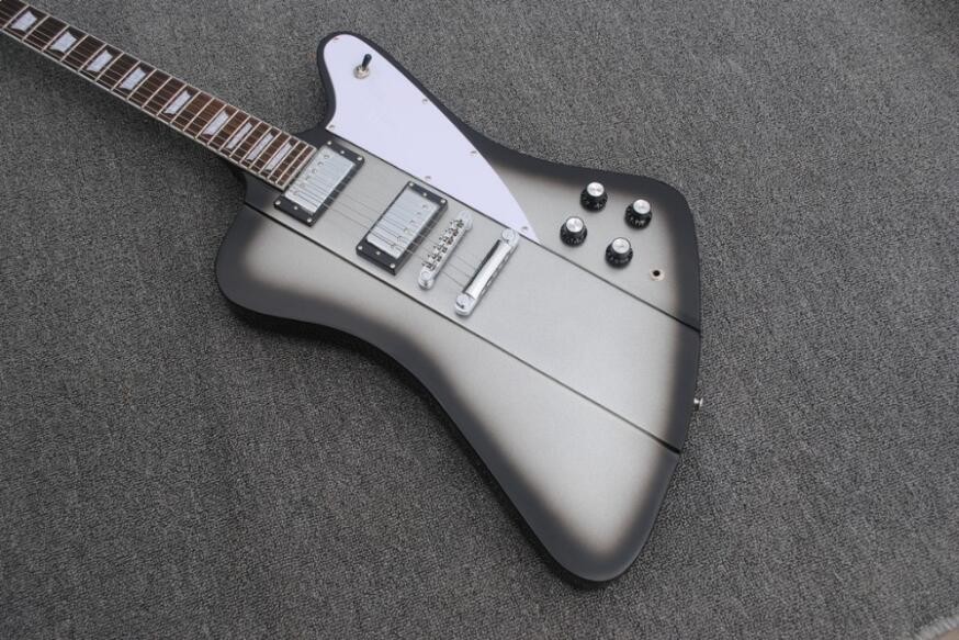 Lines up silver top Firebird Electric Guitar set-in neck style firebird custom guitar black edges firebird