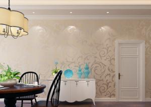 Quality Removable Embossed Vinyl Wallpaper for Living Room , Creamy White Leaf Pattern wholesale