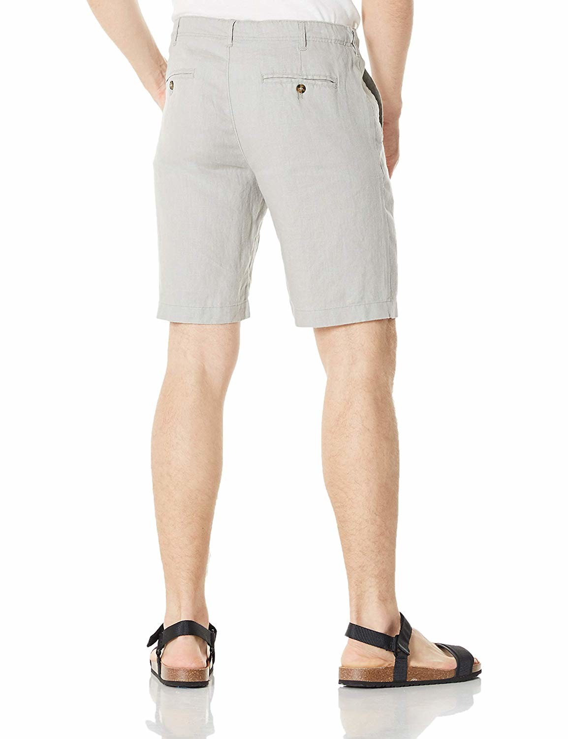 Breathable Mens Casual Summer Shorts Grey Zipper Closure Low Rise Linen Shorts