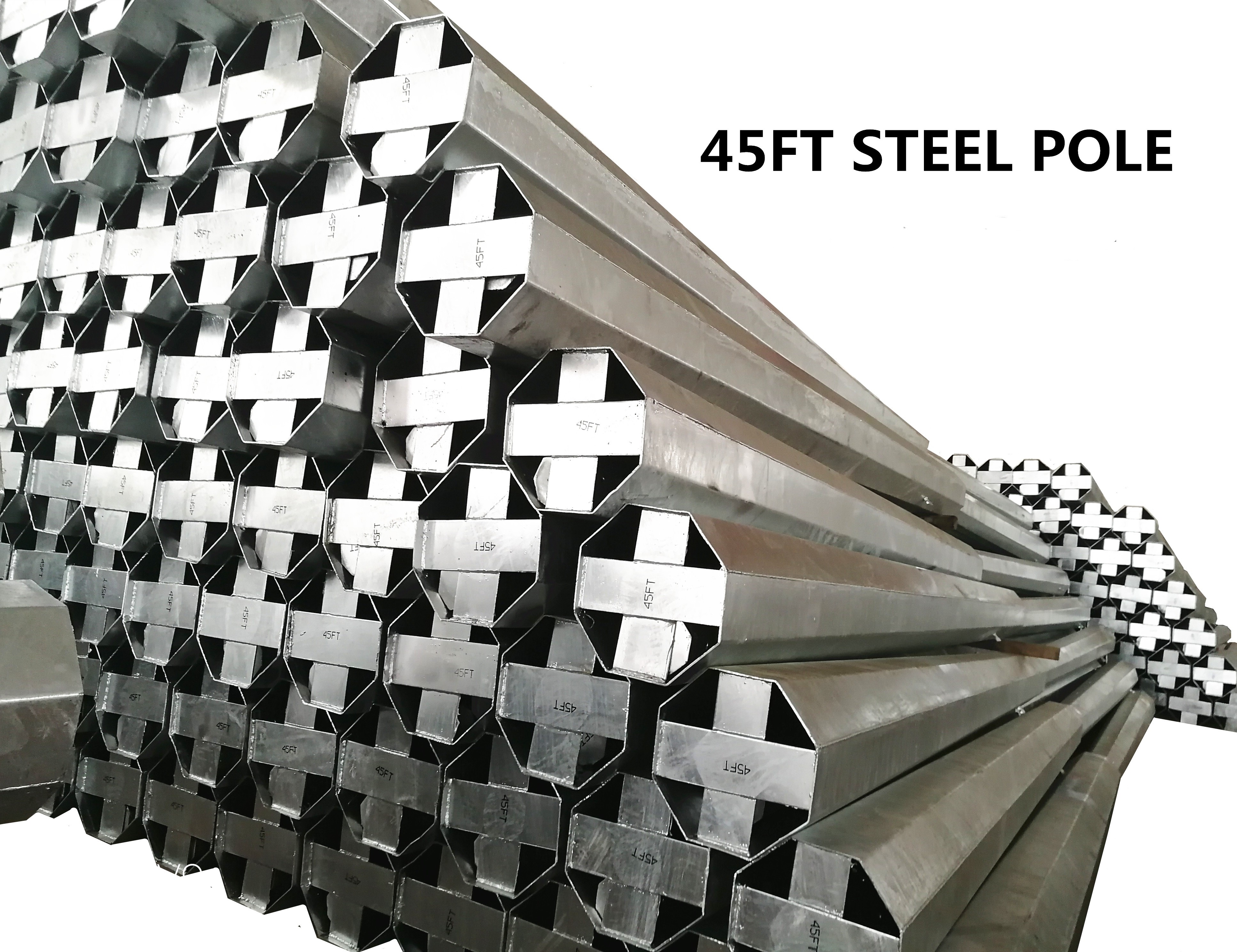 Q235 Electric Steel Pole 45FT Overhead Power Line Octagonal Galvanized Steel Pole