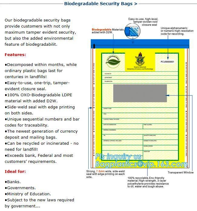 Opaque Tamper Evident Sealing Plastic Bank Money Steb Security Bag / Custom Self Adhesive Plastic Courier Bag, bagease
