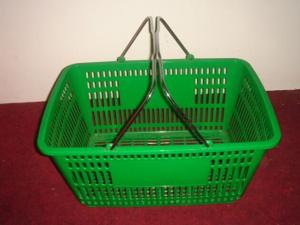 Quality Green 32 Litres Hand Shopping Basket , Supermarket Wire Grocery Basket Metal Handle wholesale